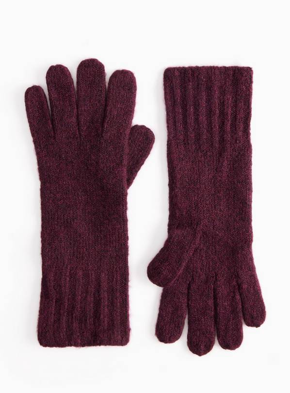 Burgundy Knitted Gloves One Size